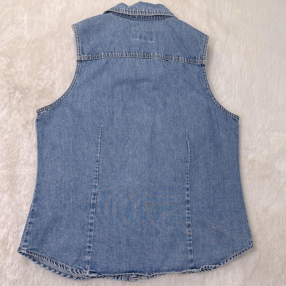 VTG Limited Denim Vest Women M Full Zip Lightweight Snap Pockets Hong Kong 90s - Picture 14 of 16